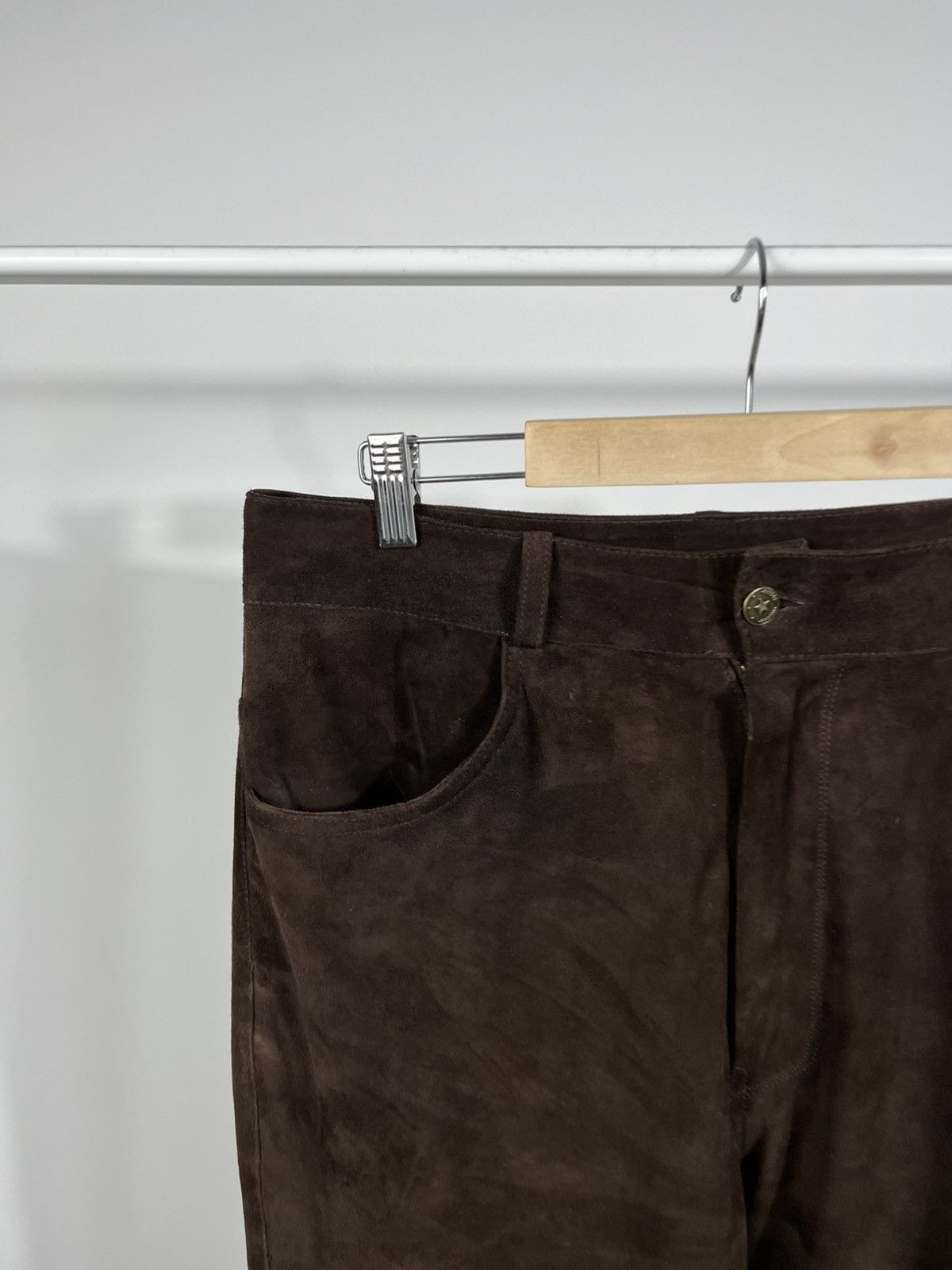 Leather Vintage Suede Leather Pants Brown Classic Fit Straight Leg Size US 32 / EU 48 - 3 Thumbnail