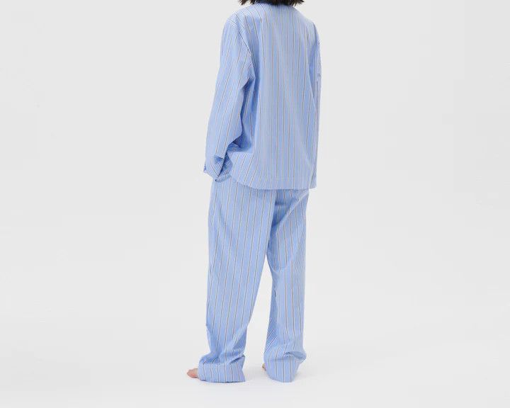 Tekla o1mle0525 Unisex Poplin Pyjamas Pants Bassett Stripes Blue Size 24" / US 00 / IT 34 - 3 Thumbnail