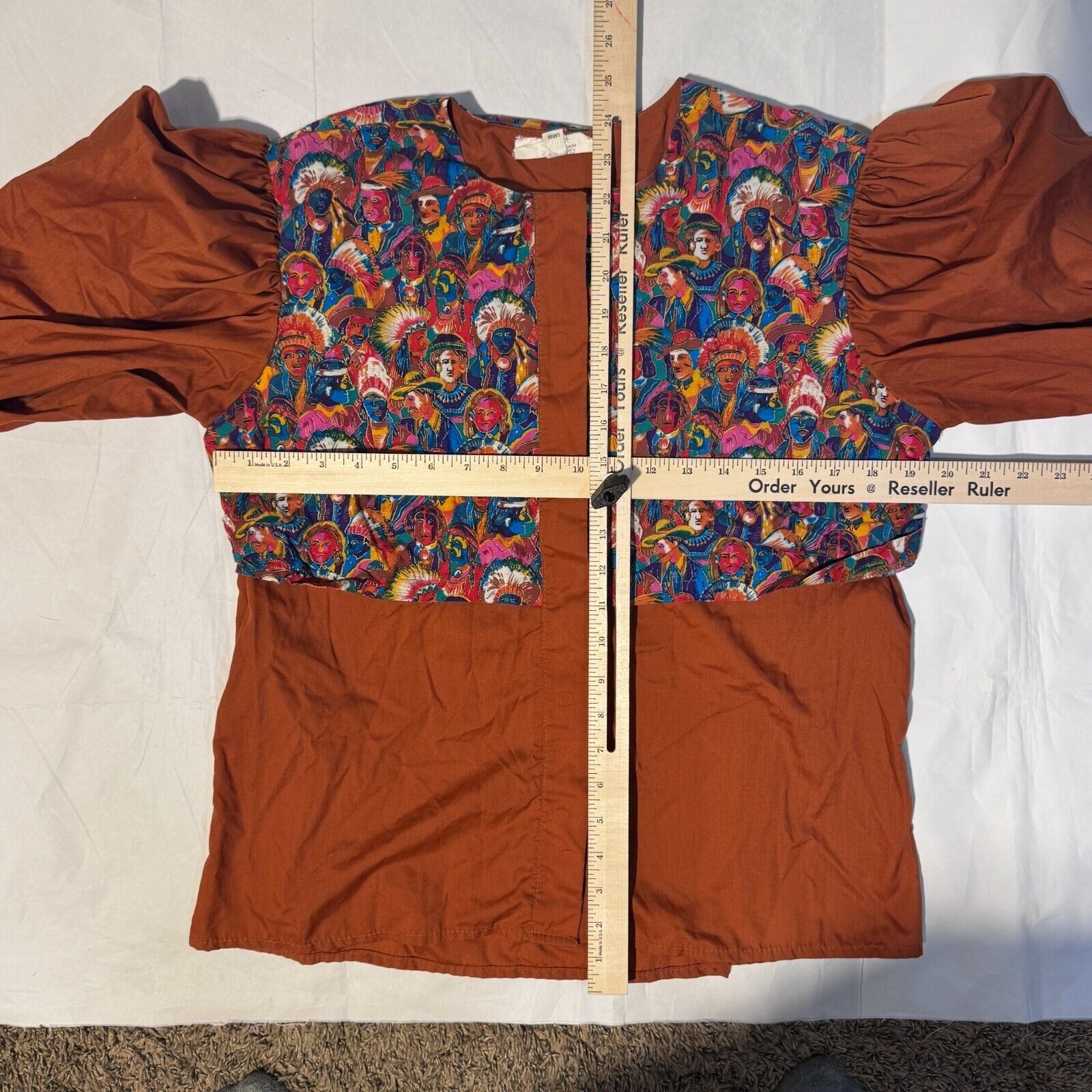Vintage Kate Schorer Top Womens Large Cowboy Indian Print Country We Size L / US 10 / IT 46 - 4 Thumbnail