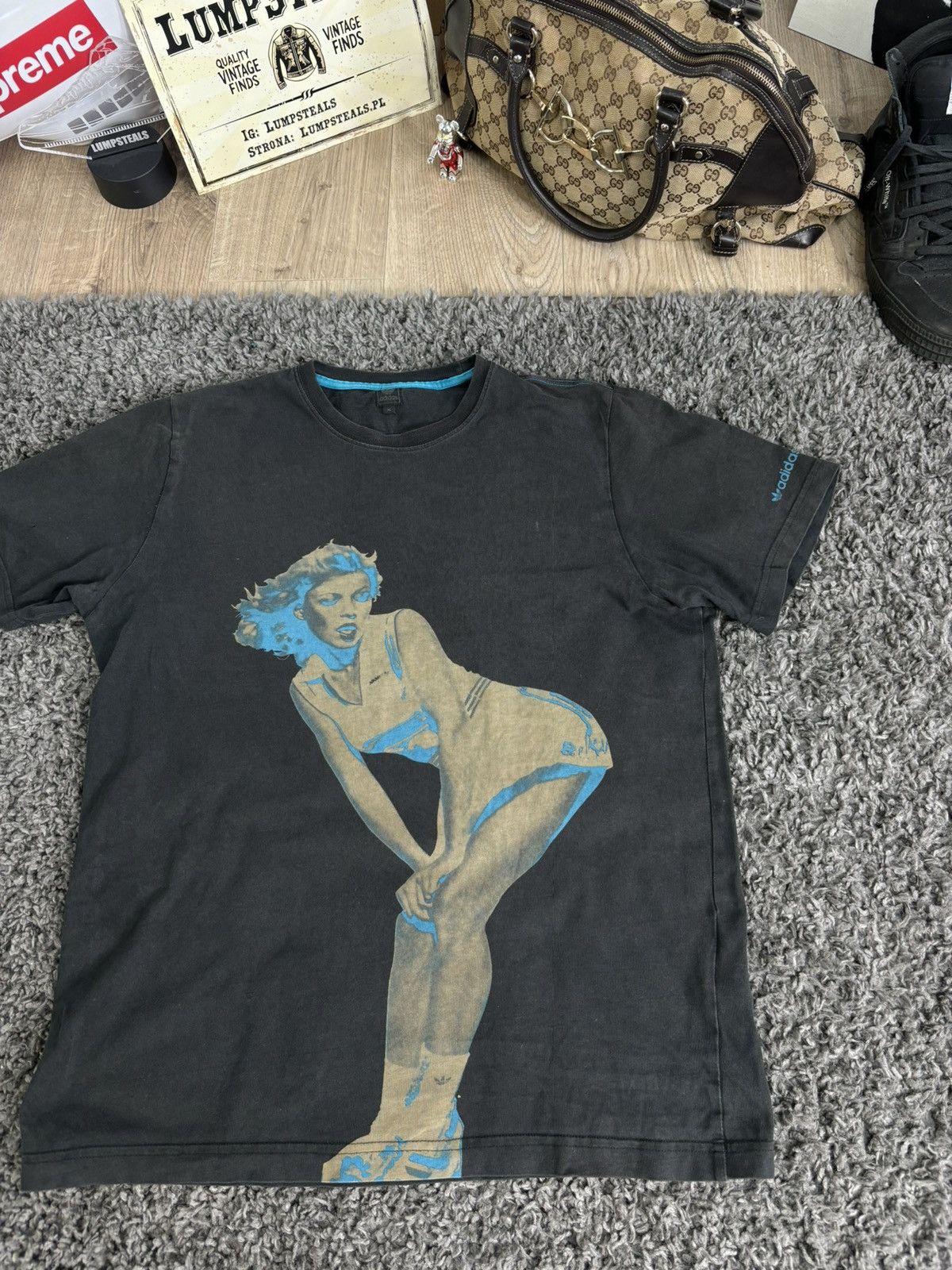 Adidas × Vintage 2006s Rare Crazy Graphic Tee Woman Adidas Faded Black Y2K Size US XL / EU 56 / 4 - 3 Thumbnail