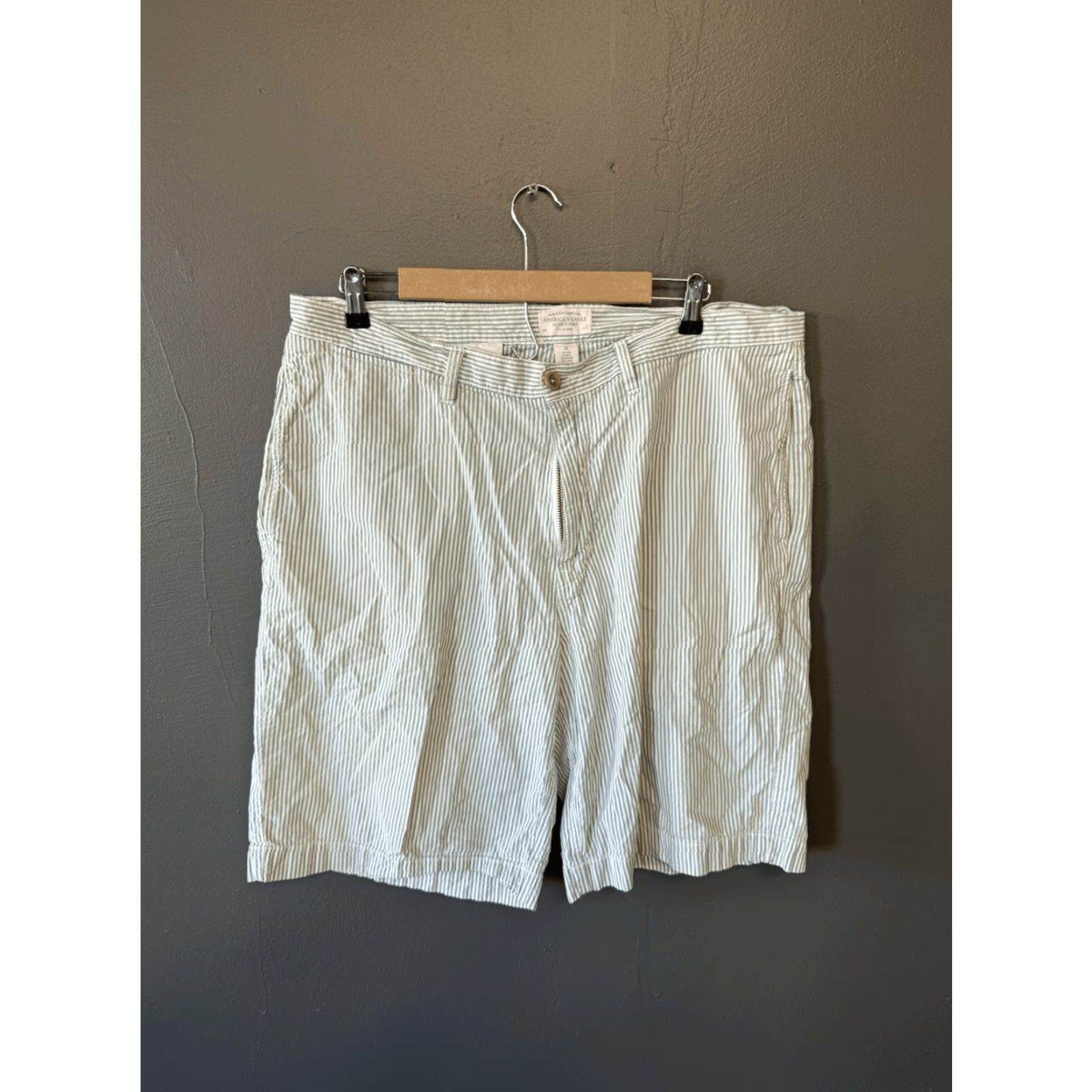 American Eagle Outfitters American Eagle Mens Green Striped Chino Shorts Size 38 Size US 38 / EU 54 - 2 Thumbnail
