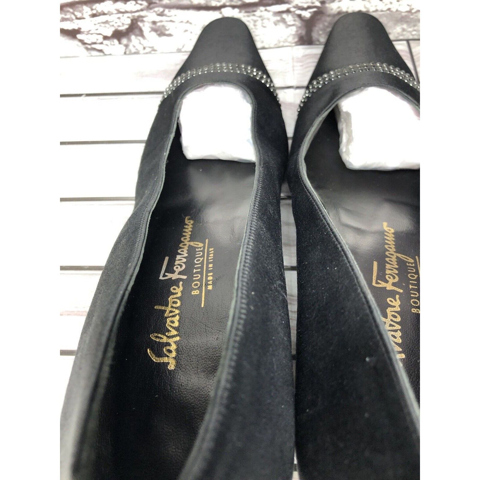 Salvatore Ferragamo Salvatore Ferragamo Boutique Black Satin Silk Rhinestone Cap Size US 10 / IT 40 - 21 Thumbnail