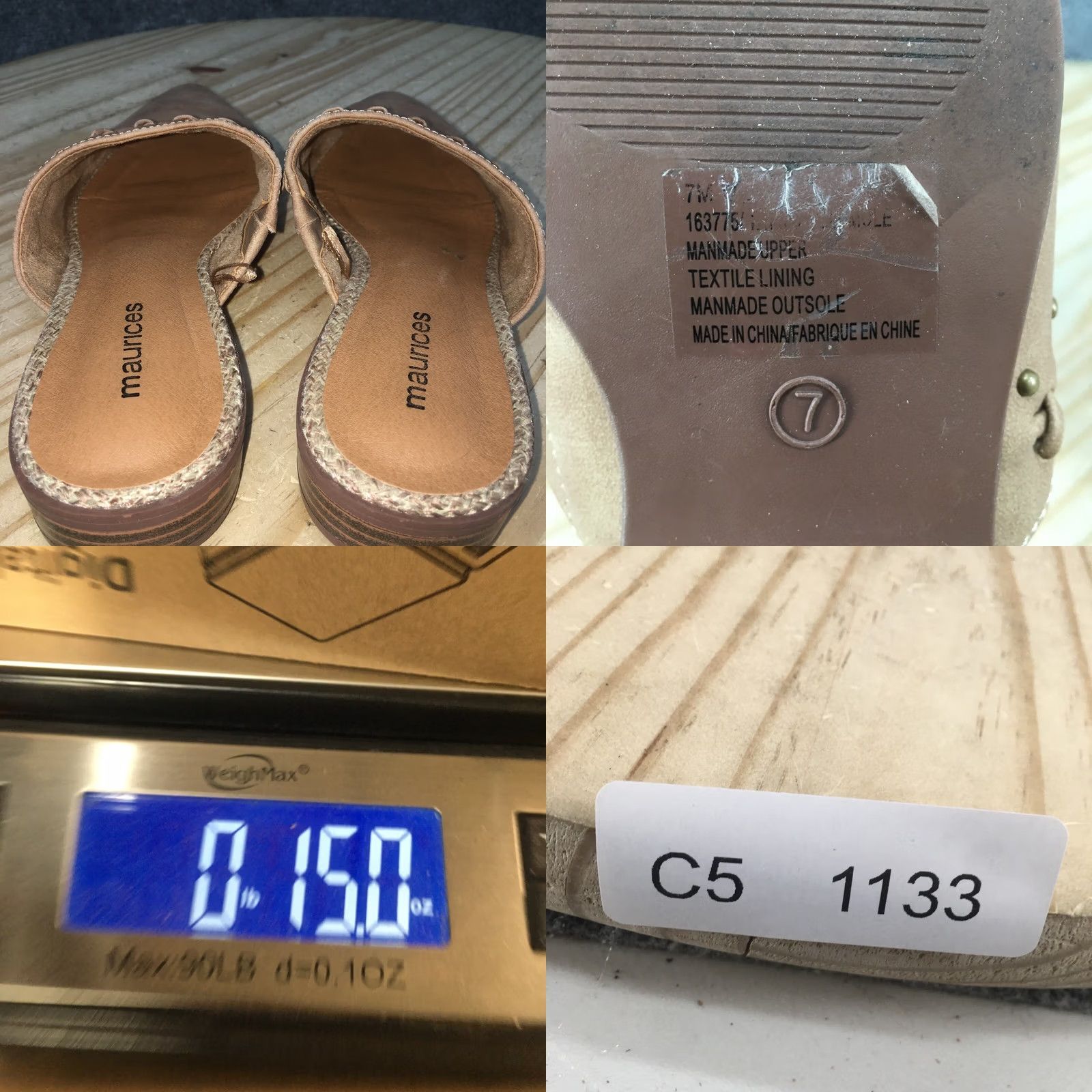 Vintage Maurices Sandals Womens 7 M Studded Mule Flats Beige Faux Leather Slip On Sandals Size US 7 / IT 37 - 9 Thumbnail