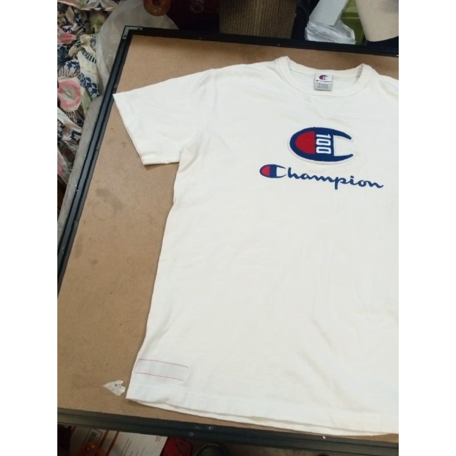 Champion VINTAGE Champion XL Embroidered SS T-Shirt Men White Cotton Crew Neck Short Sleeve 90s Sports Easy Care Breathing All Seasons Size US XL / EU 56 / 4 - 6 Thumbnail