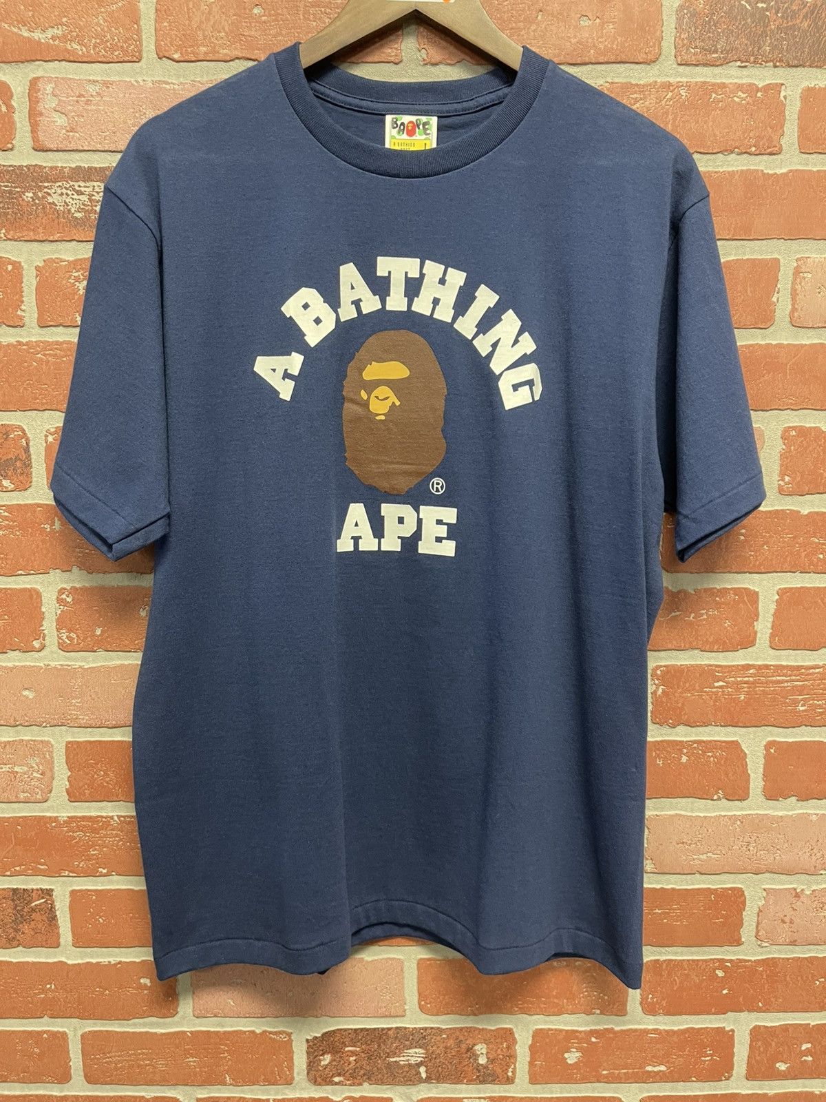 Bape Size L - Bape College Print Tee Navy Blue Brand New! Size US L / EU 52-54 / 3 - 1 Thumbnail
