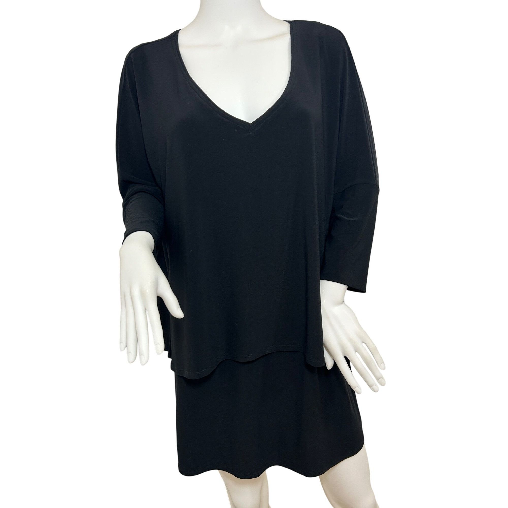 Joseph Ribkoff Joseph Ribkoff Tunic Top Black 14 3/4 Sleeves V-Neck Tiered Size XL / US 12-14 / IT 48-50 - 1 Thumbnail