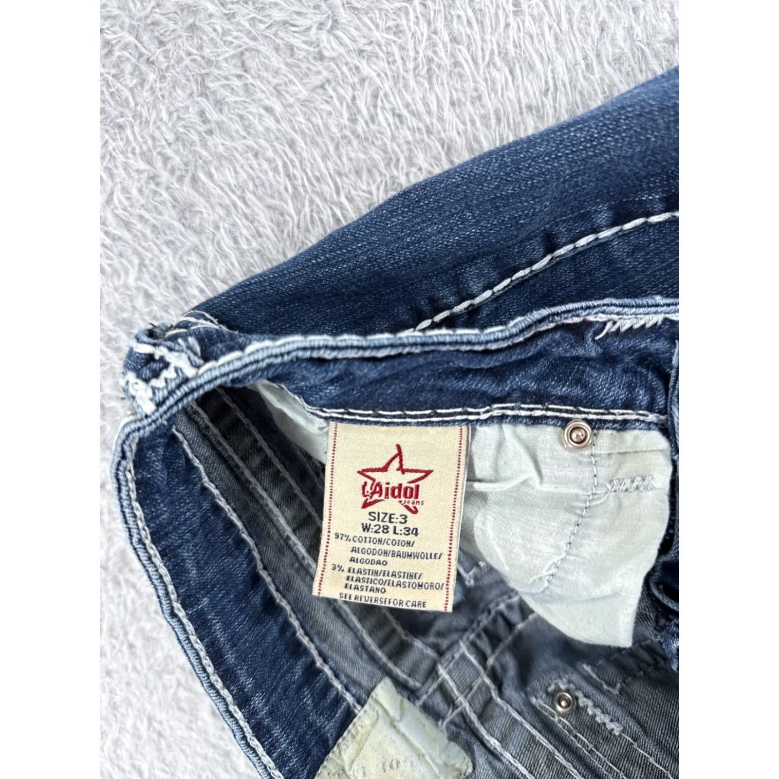 Denime LA Idol Jeans Women Bootcut Denim Blue 3 Low Rise Embroidered 26x27 Cotton 5-Pocket Stretch Regular Inseam 27" Blue Womens Jeans Size 26" / US 2 / IT 38 - 7 Thumbnail