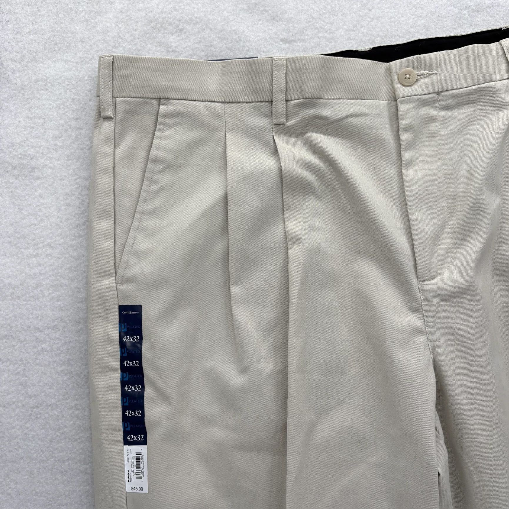 Croft & Barrow Croft & Barrow Easy-Care Khaki Chino Pants Mens 42x32 Beige Classic Fit Pleated Size US 42 / EU 58 - 3 Thumbnail