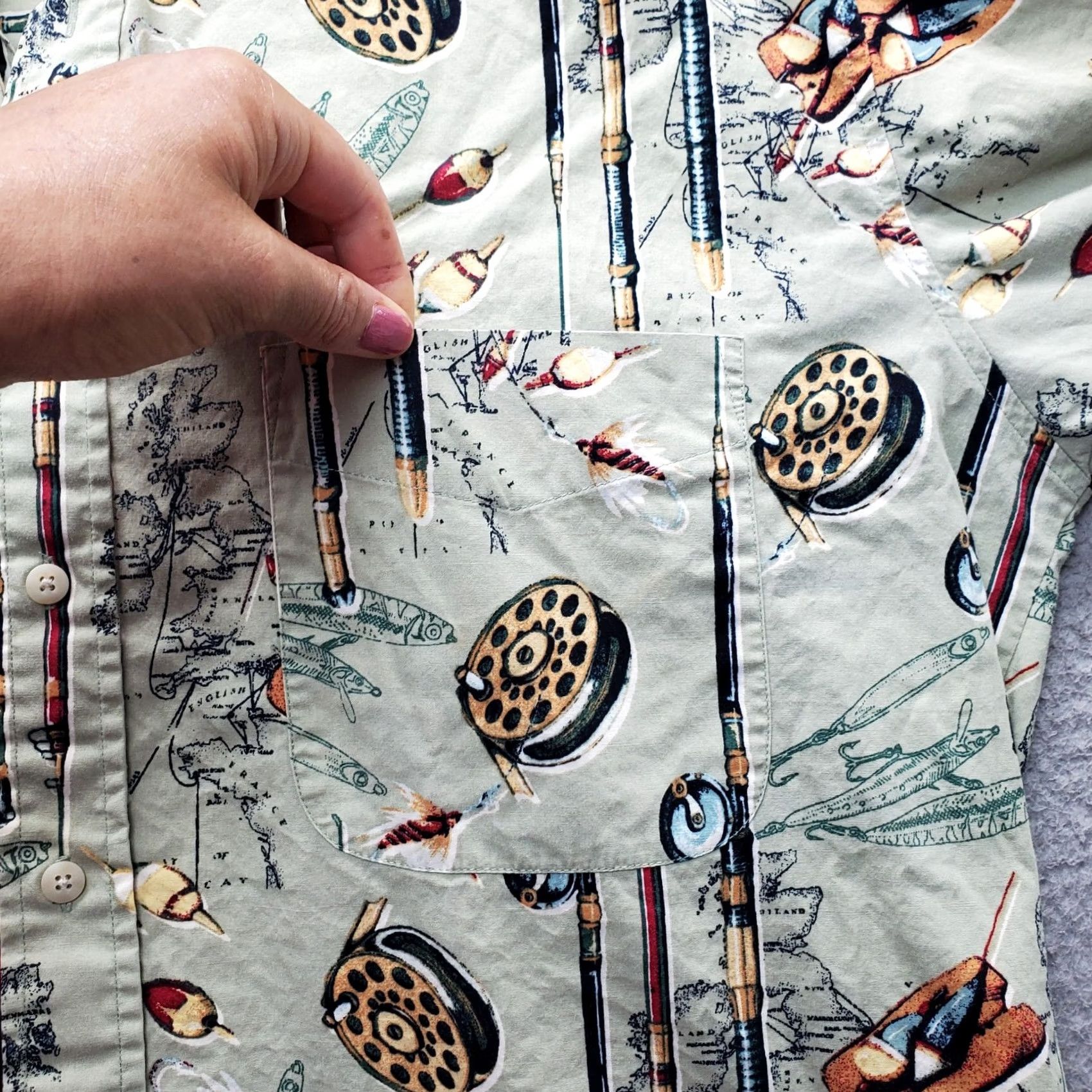 Vintage Natural Issue Shirt Mens LT Multi Fishing Wrinkle Free Short Sleeve Button Down Size US L / EU 52-54 / 3 - 5 Thumbnail