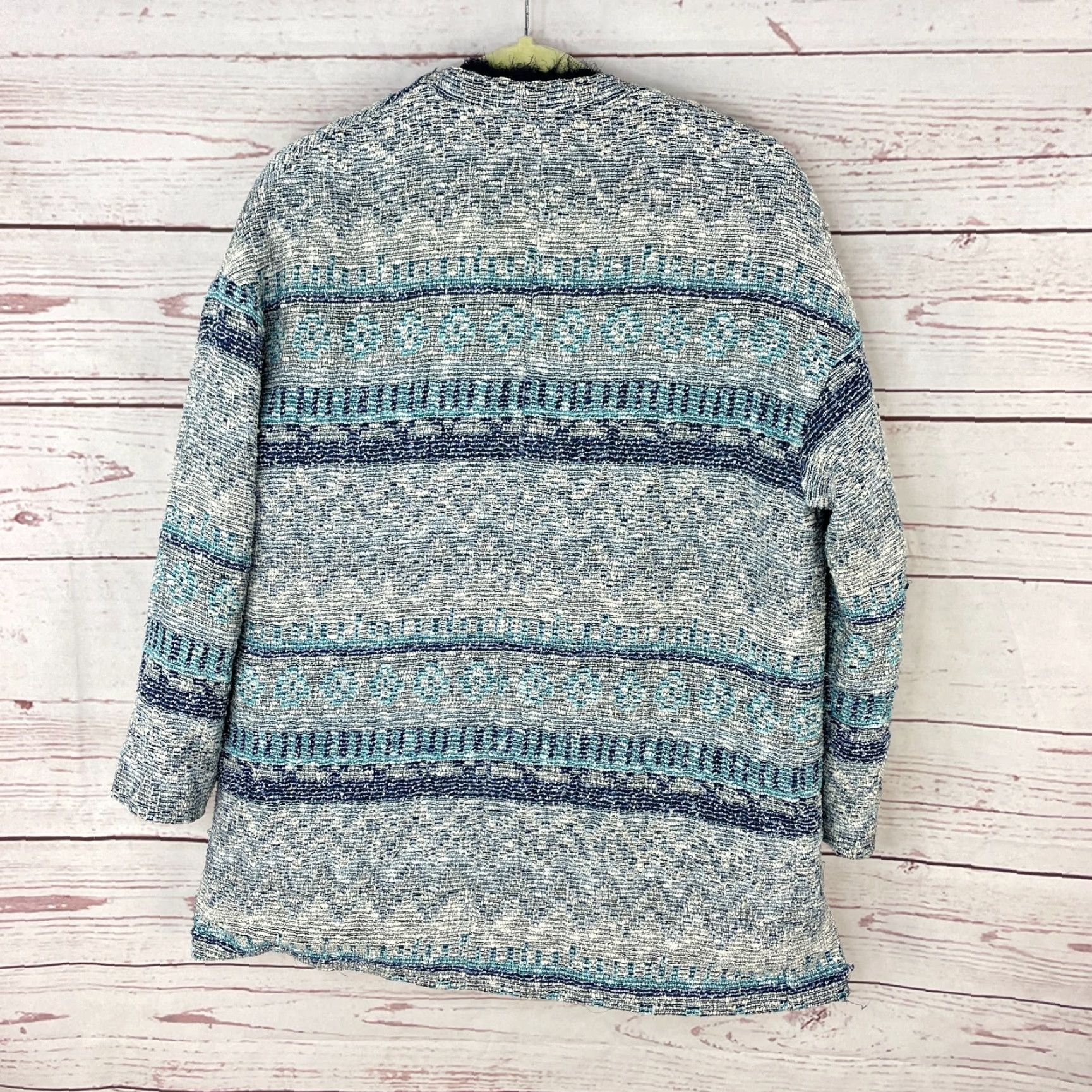 Zara Zara Basic Jacket Womens Small Blue Knit Lined Open Front Jacquard Long Sleeve Vintage No Size S / US 4 / IT 40 - 7 Thumbnail