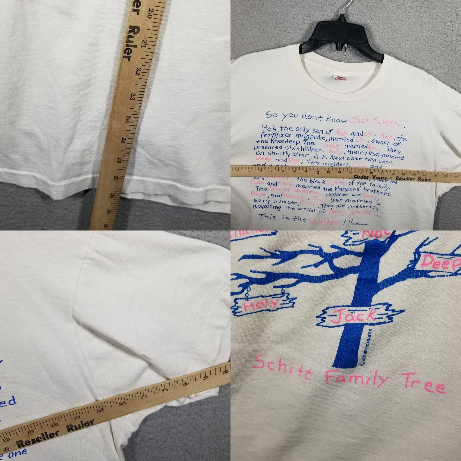 Fruit Of The Loom VINTAGE Jack Schitt Family Tree Shirt Mens XL White Made USA 1989 Graphic 80s Size US XL / EU 56 / 4 - 8 Thumbnail