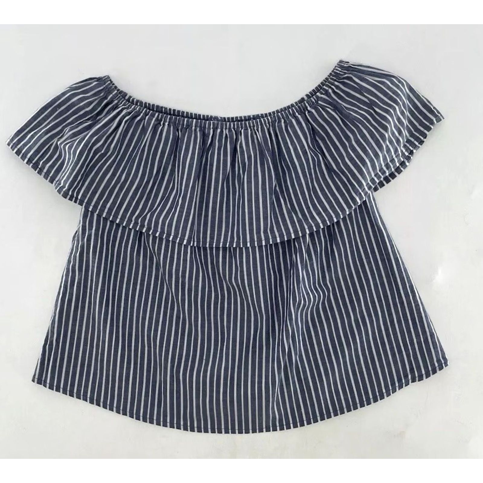 Vintage Xhilaration Blue & White Striped Off Shoulder 100% Cotton Blouse M Women Size M / US 6-8 / IT 42-44 - 3 Thumbnail