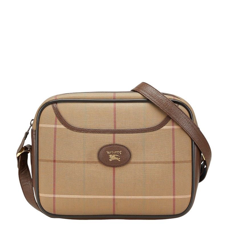 Burberry Burberry Check Canvas Leather Shoulder Bag Canvas Shoulder Bag in Green, Women's