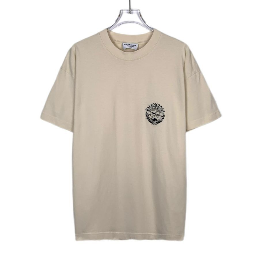 Balenciaga Balenciaga Logo Wheat Embroidery Round Neck Beige Cotton T-s Size S / US 4 / IT 40 - 1 Thumbnail