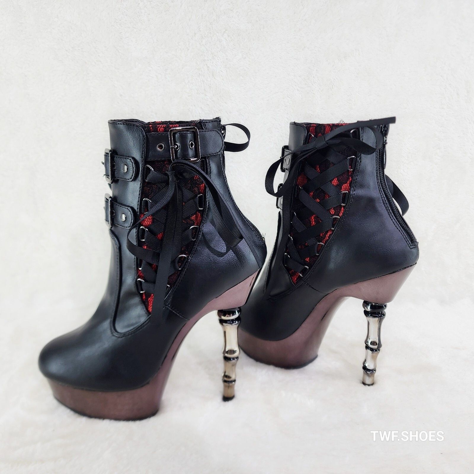 Muerto 1033 Red Lace Panel Finger Bone High Heel Platform An