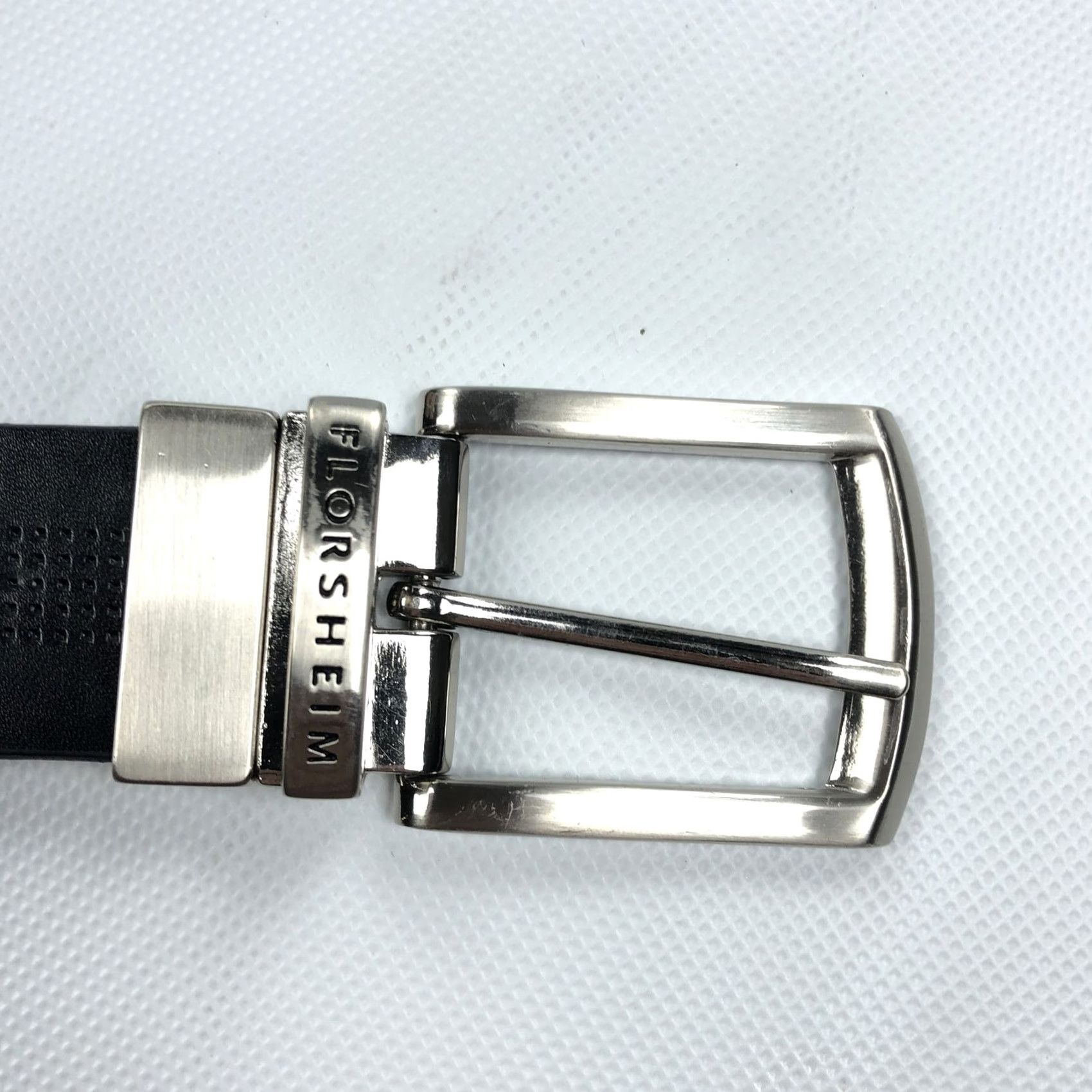 Florsheim Florsheim Belt Reversible Leather Black Brown Silver Buckle Belt Men 32 Perforated Engraved Logo Dress Casual Size 32 - 3 Thumbnail