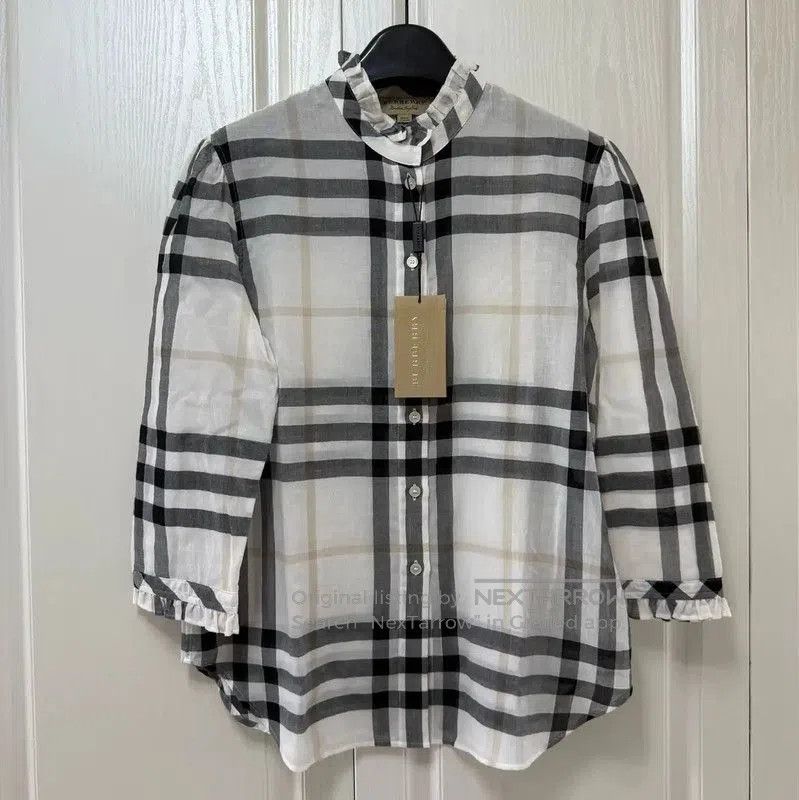 Burberry Burberry White Cotton Check Long Sleeve Shirt. Size XS / US 0-2 / IT 36-38 - 1 Thumbnail