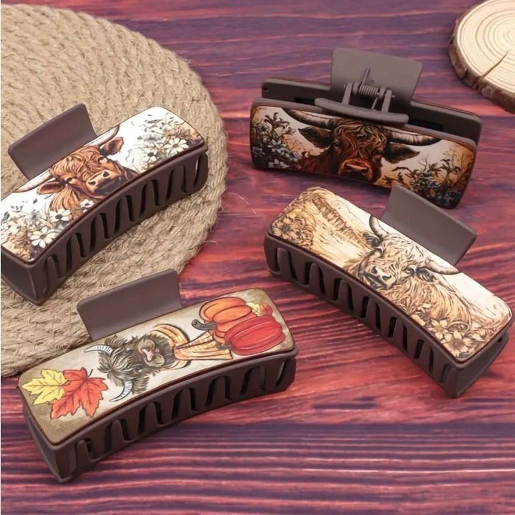 Other Western Cow Claw Clips Womens 4 Piece Leather Hair Size ONE SIZE - 1 Thumbnail