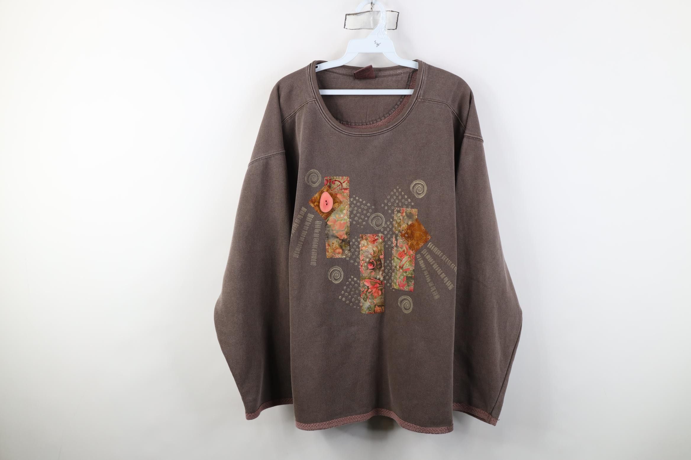Vintage Vintage 90s Streetwear Patchwork Beaded Stonewash Sweatshirt Size XL / US 12-14 / IT 48-50 - 1 Thumbnail