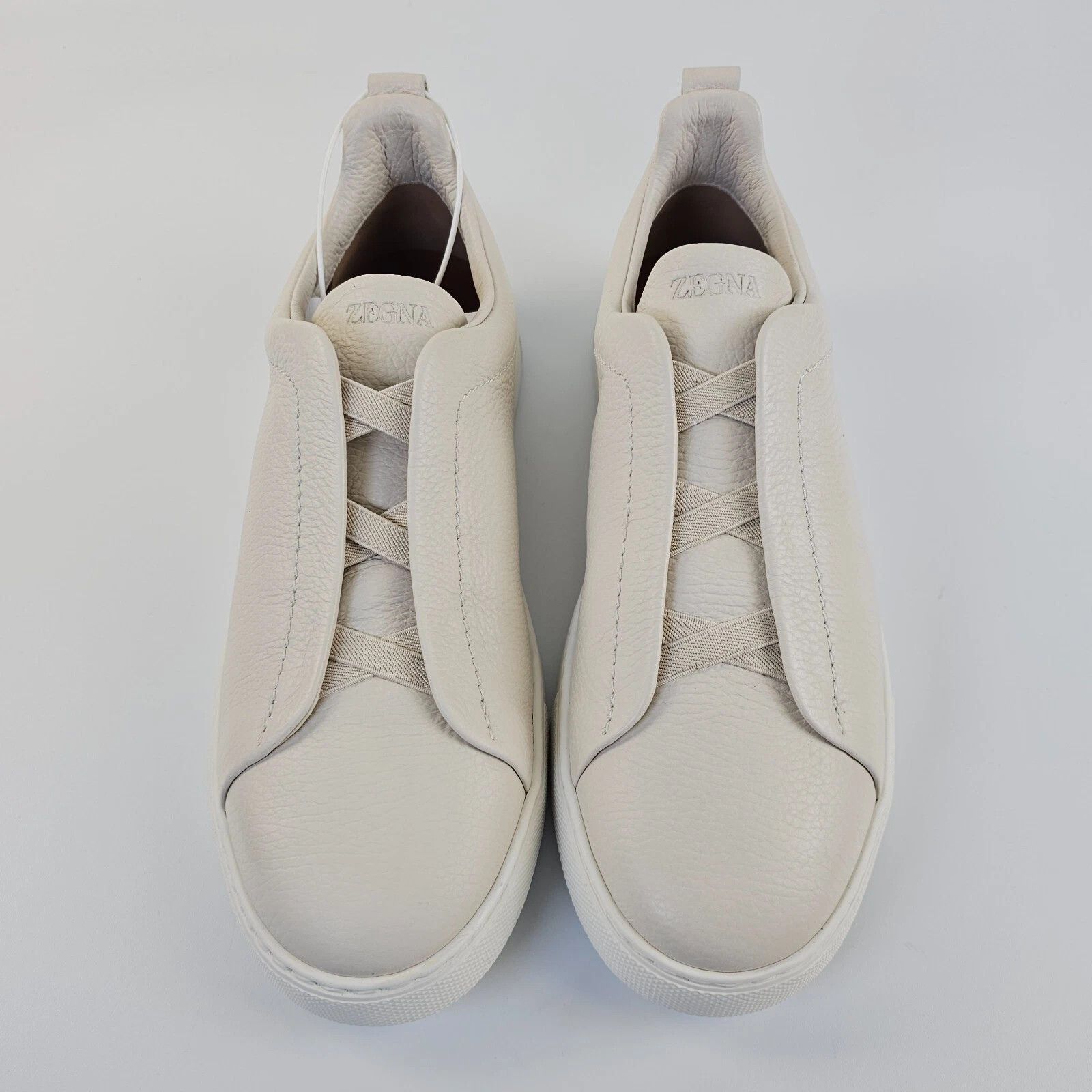 ZEGNA Triple Stitch White Leather Low Top Sneakers New