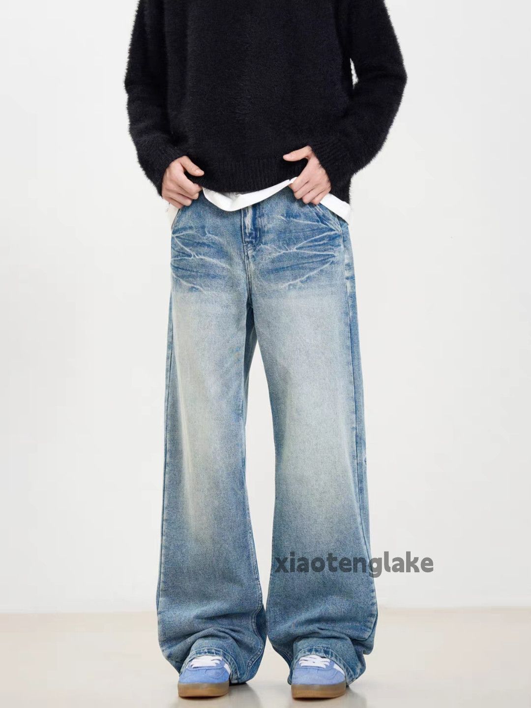 Jean Unisex washed faded punk grunge loose baggy jeans Size US 32 / EU 48 - 4 Thumbnail