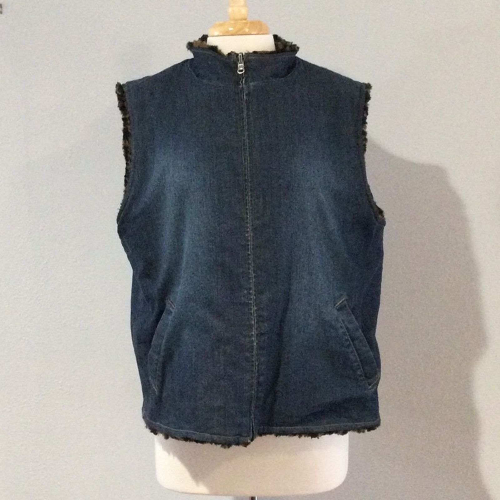 Other Blue Jean & Animal Print Reversible Vest Unknown Measurement Size ONE SIZE - 1 Thumbnail