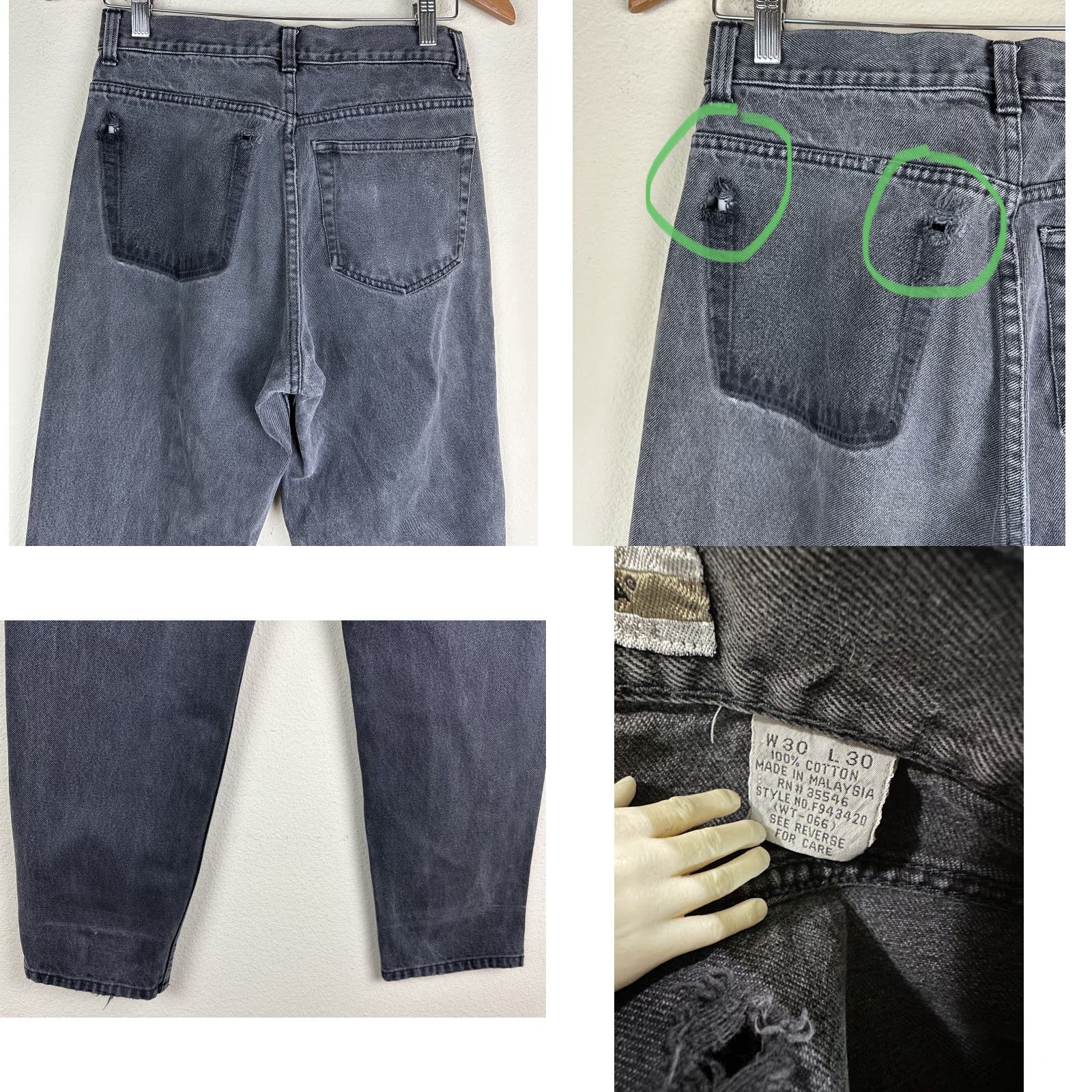 Merona VINTAGE THRASHED 90s Faded Black Denim Jeans ACTUAL 27x28 Relaxed Tapered Jeans Men Size US 27 - 8 Thumbnail