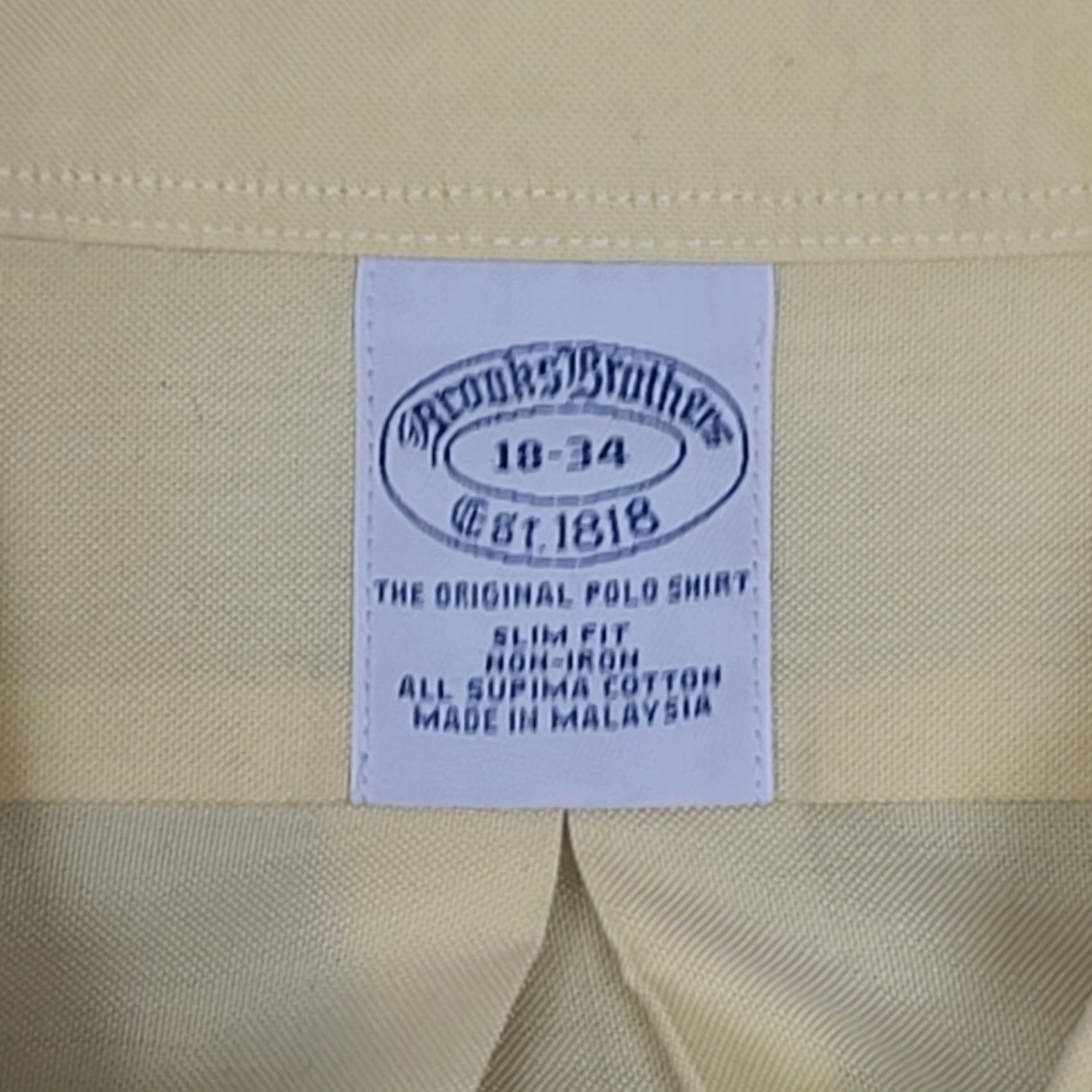 Brooks Brothers VINTAGE: No Brooks Brothers Non-Iron Shirt 18 34 Slim Yellow Supima Cotton Button-Down Shirt Mens Big & Tall Slim fit Long Sleeve 18 in Yellow Size US XXL / EU 58 / 5 - 3 Thumbnail