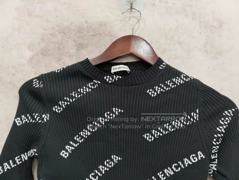 Balenciaga Balenciaga Black Logo All-Over Print Knit Sweater Size US S / EU 44-46 / 1 - 6 Thumbnail