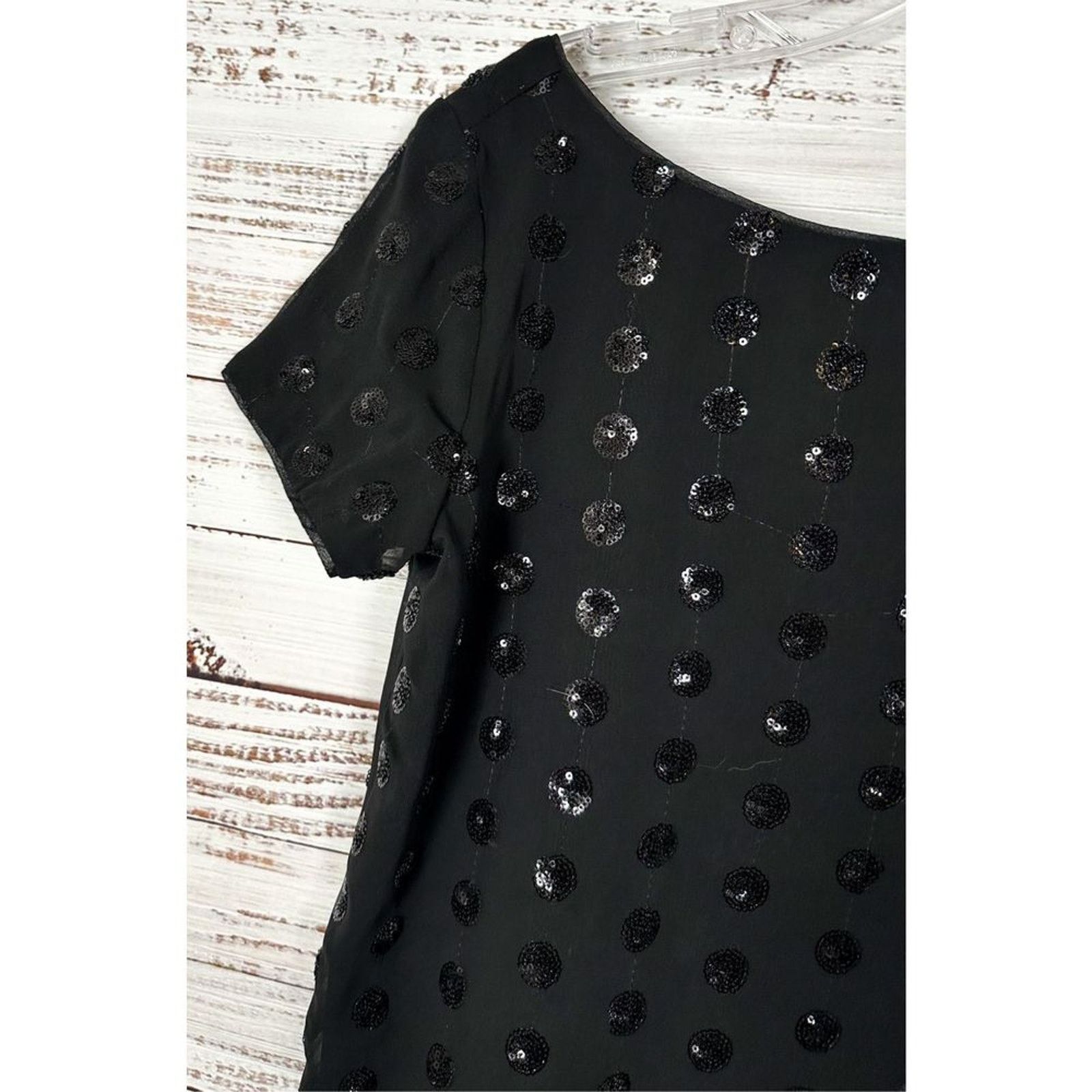 MILLY Milly Scoop Neck Sequin Dot Tee Blouse Black Size 6 NWT Size M / US 6-8 / IT 42-44 - 6 Thumbnail