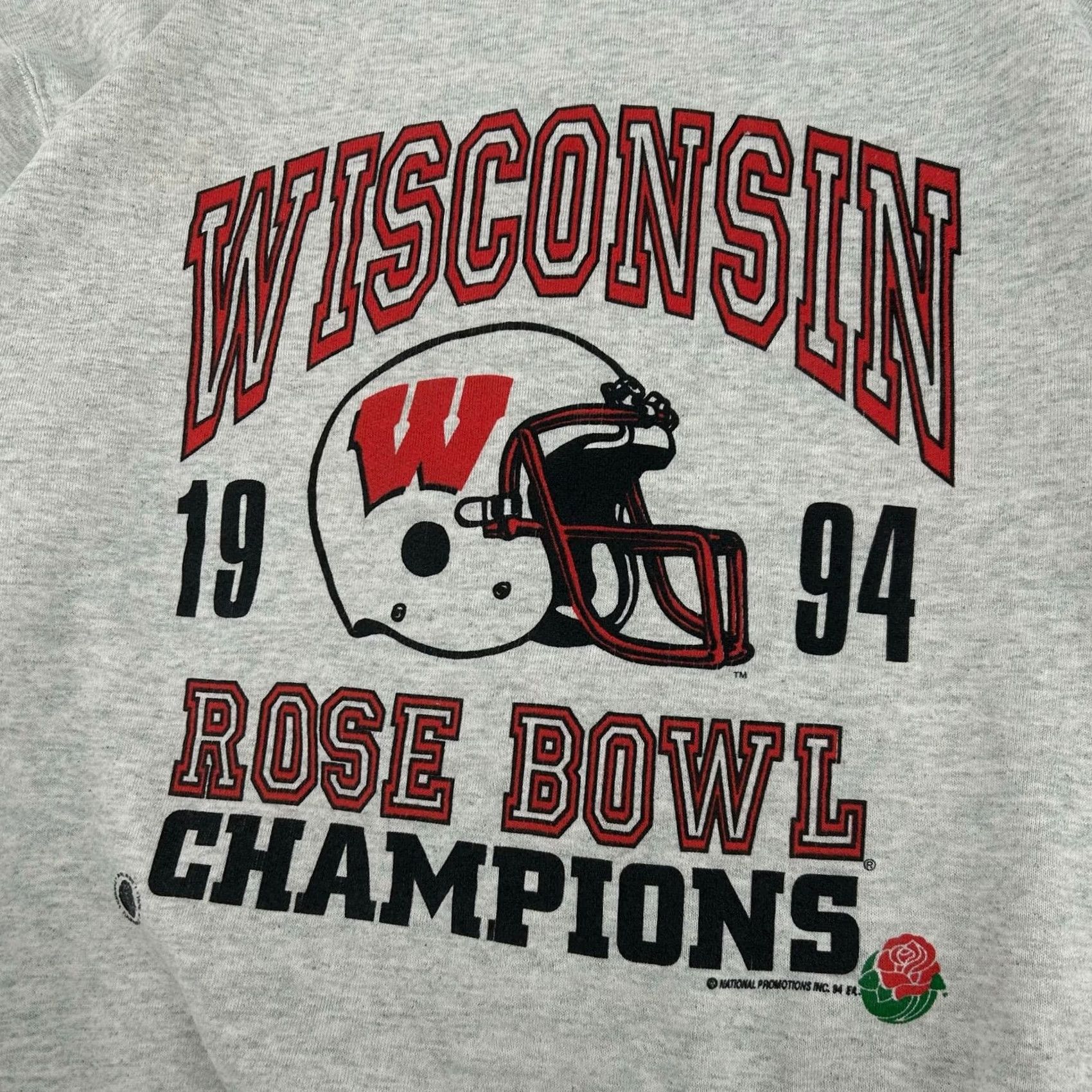 Vintage 90s Wisconsin Badgers Sweatshirt Adult L Grey 1994 Rose Bowl Champions Fruit Of The Loom Men's in Gray, Men's — image 3 of 6