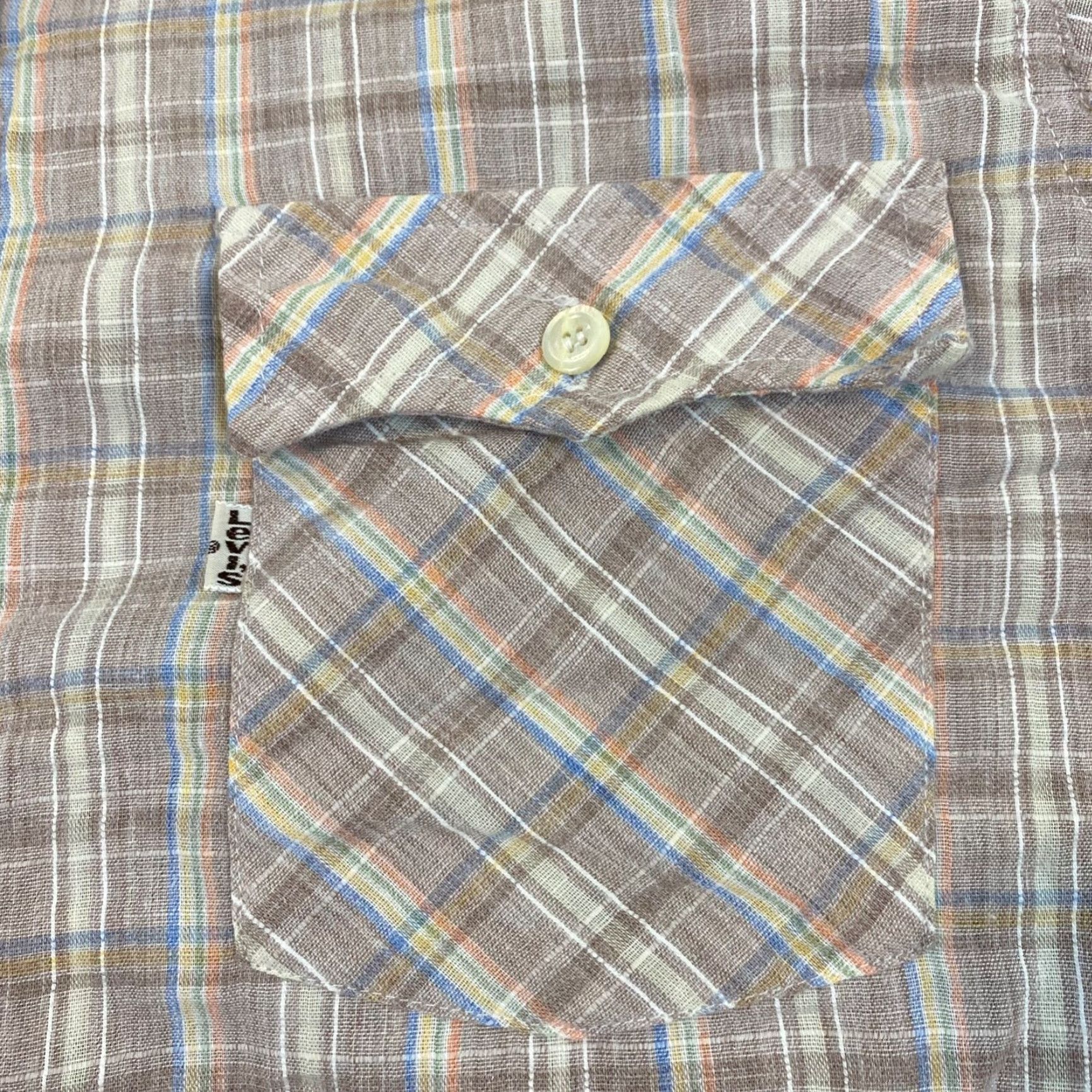 Levi's VINTAGE LEVI'S Shirt Mens XL Blue Brown Plaid Button Up Western Top USA Made S/S Size US XL / EU 56 / 4 - 3 Thumbnail