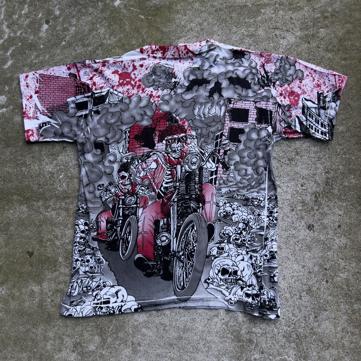 Vintage Vintage 90s Skeleton Biker Flame Tee ERD Grunge Balenciaga Size US S / EU 44-46 / 1 - 11 Thumbnail