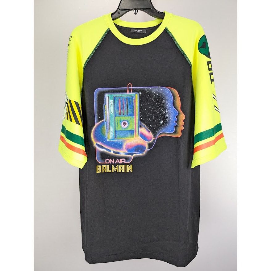 Balmain o1rshd1 Q:2 / " On Air " T-Shirt in Black/Lime Size US M / EU 48-50 / 2 - 2 Thumbnail
