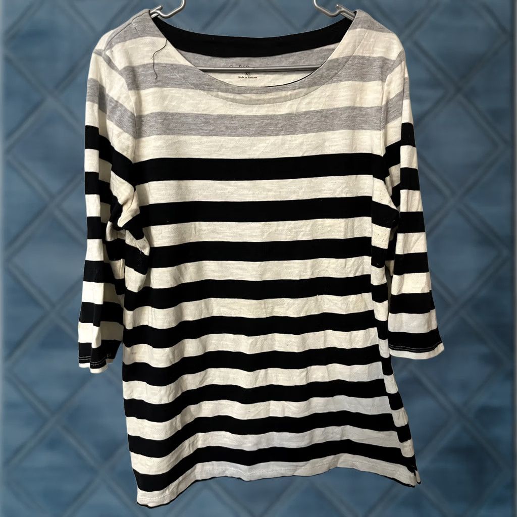 Croft & Barrow Croft & Barrow Women's Black White Gray Striped Long Sleeve Round Neck Top XL Size XL / US 12-14 / IT 48-50 - 1 Thumbnail