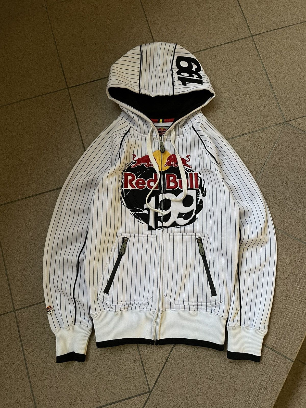 Vintage Racing Red Bull × Fox zip up Hoodie Big Logo y2k 90s