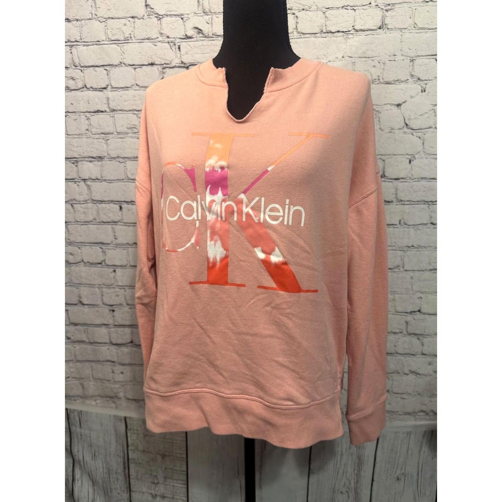 Calvin Klein Calvin Klein Sweatshirt Pink Tie-Dye Logo Women M Casual Crew Neck Long Sleeve 100% Cotton Pullover Regular Size M Size M / US 6-8 / IT 42-44 - 6 Thumbnail