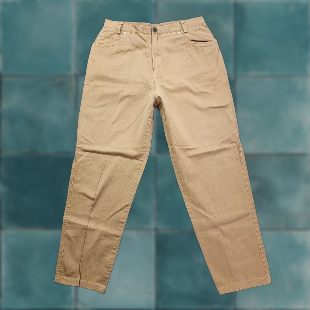 VINTAGE Lizsport Jeans Womens 14 Tan High Rise Tapered Ankle Mom Stretch Denim