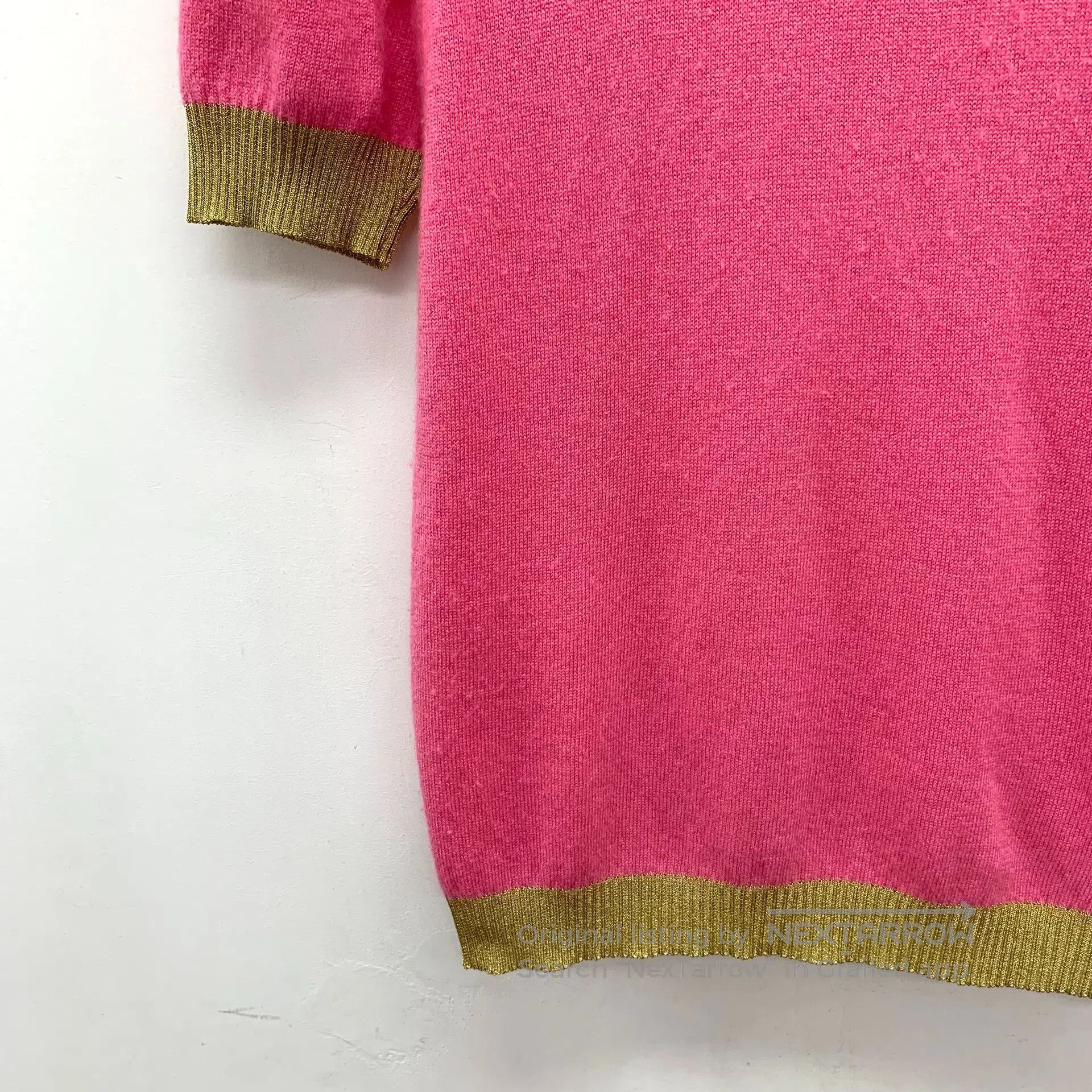 Gucci Guicci Pink Gold Thread Trimmed Round Neck Short Sleeve Kn Size M / US 6-8 / IT 42-44 - 4 Thumbnail