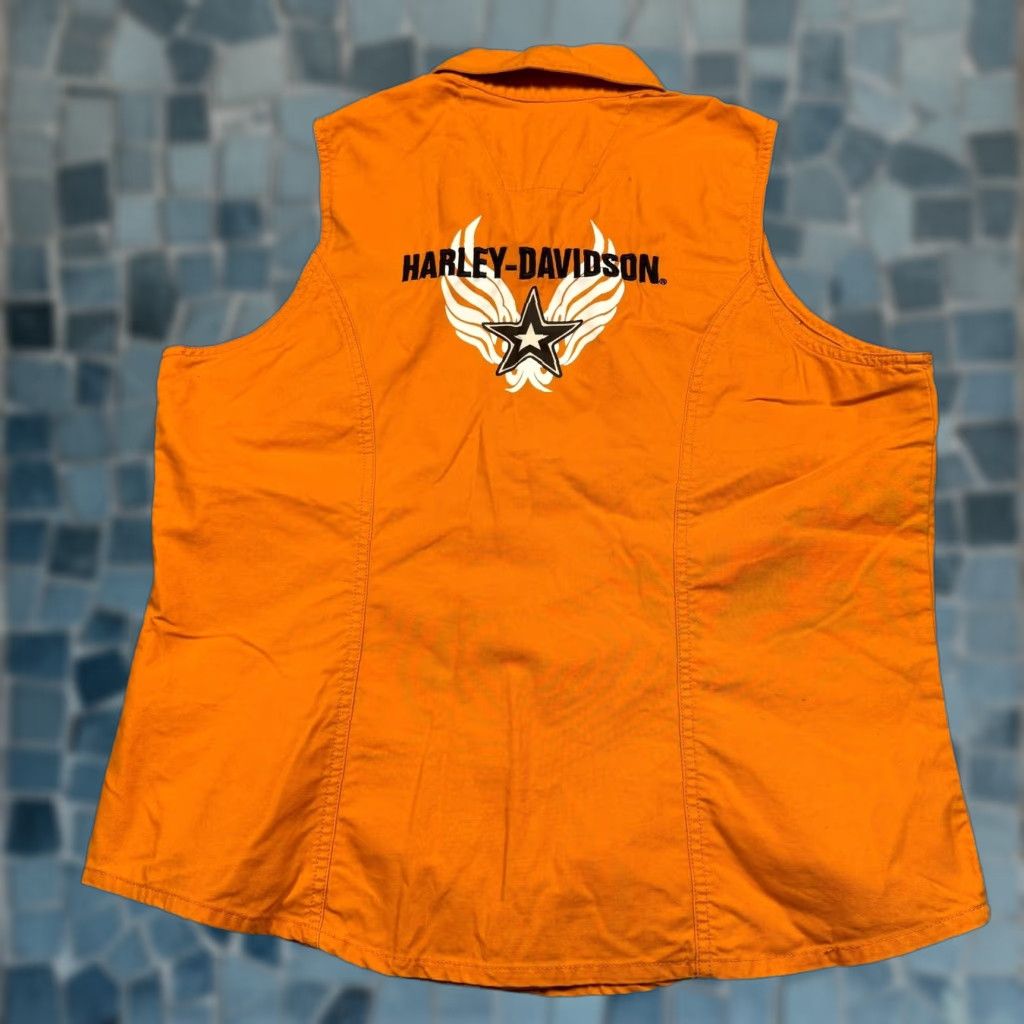 Harley Davidson VINTAGE Harley Davidson Button-Up Vest Orange Black Embroidered Biker Mens M Size US M / EU 48-50 / 2 - 1 Thumbnail