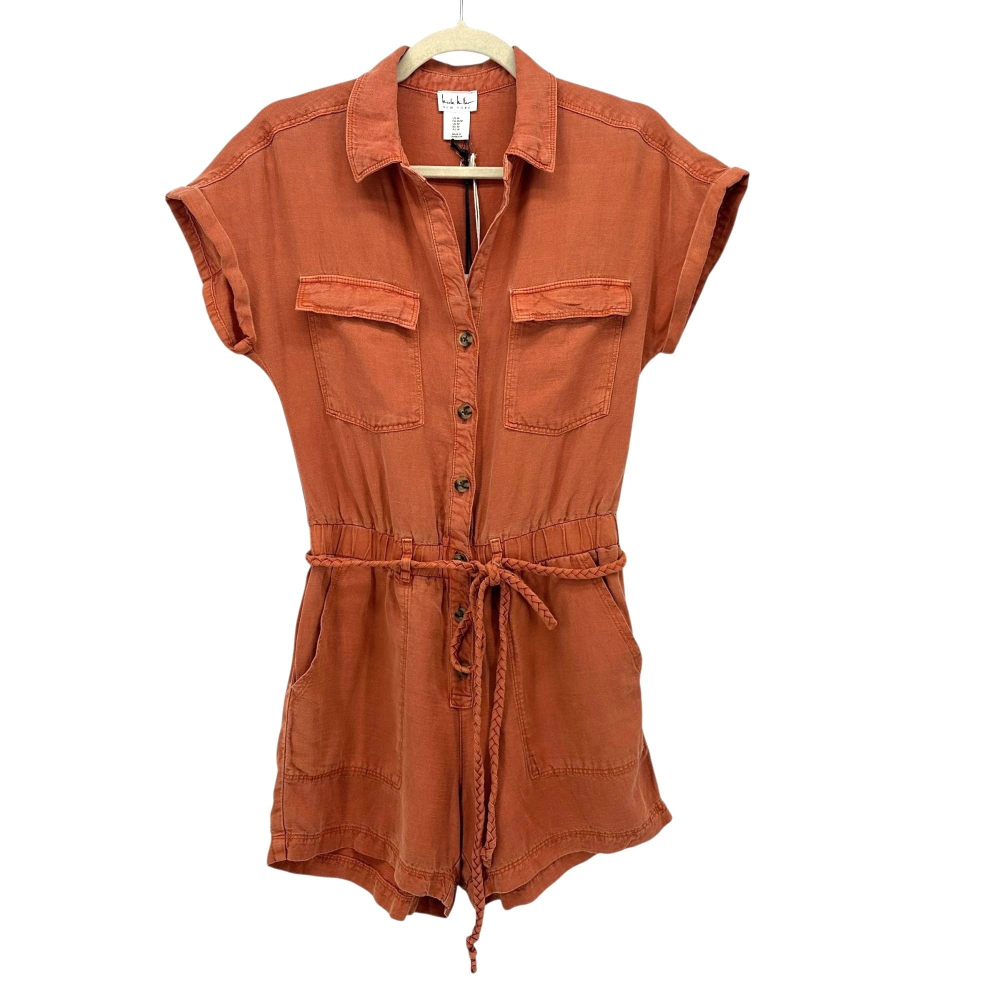 Nicole Miller NEW Nicole Miller Womens Medium Romper Linen Blend Burnt Ora Size 30" / US 8 / IT 44 - 1 Thumbnail
