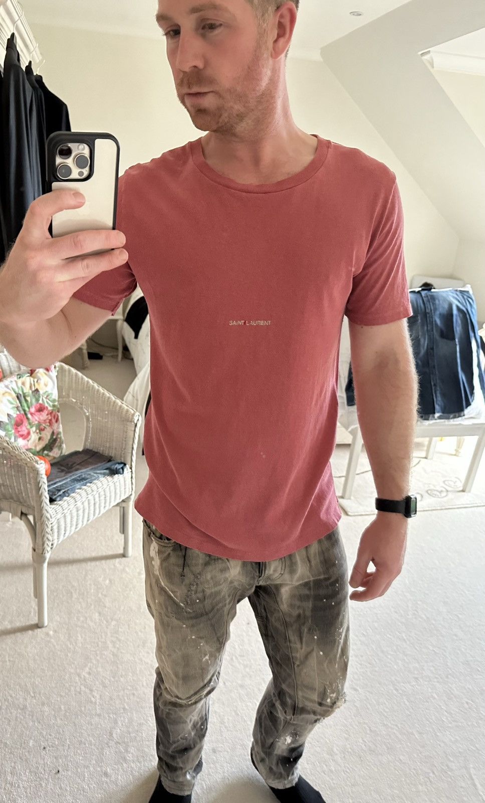 Saint Laurent Paris $550 Saint Laurent Rive Gauche logo t shirt pink salmon Size US M / EU 48-50 / 2 - 5 Thumbnail