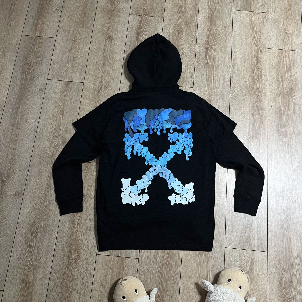 Off White OFF WHITE BLUE MARKER DOUBLE SLEEVE HOODIE Grailed