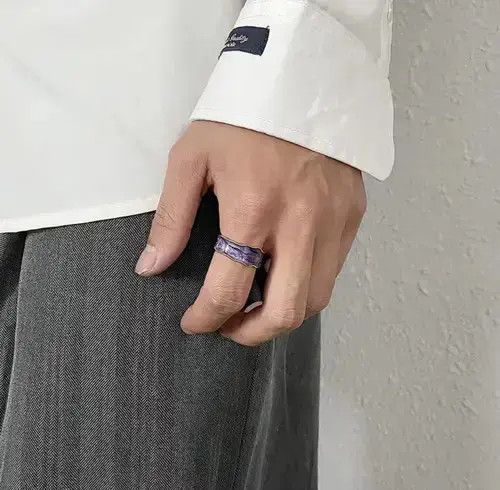Jewelry x Ring Gold Plated Vintage Liquid Texture Ring in Purple, Men's