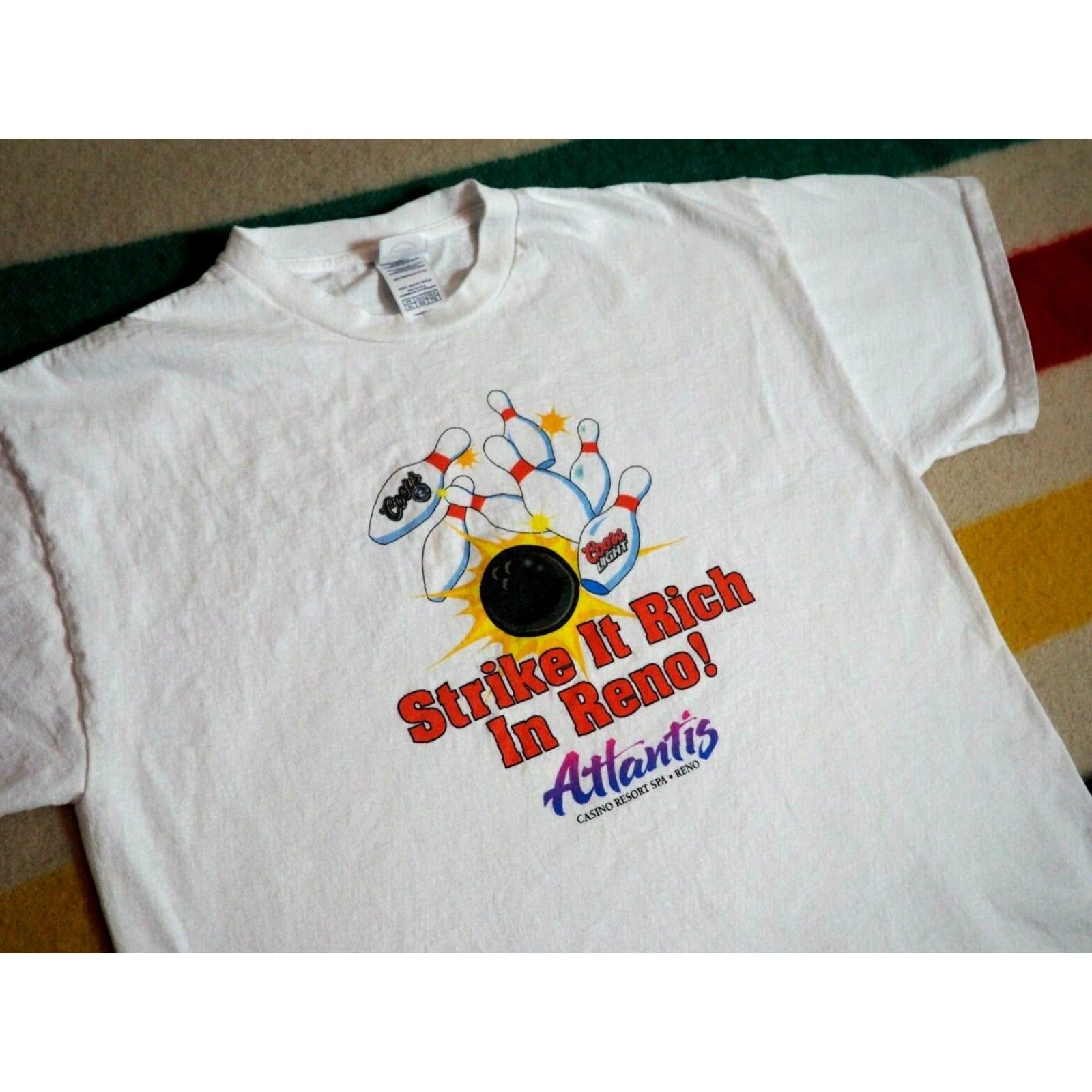 Delta Delta White Graphic T-Shirt XL Men VTG 90s Y2k Atlantis Reno Coors Gambling Short Sleeve Cotton EUC Size US XL / EU 56 / 4 - 3 Thumbnail