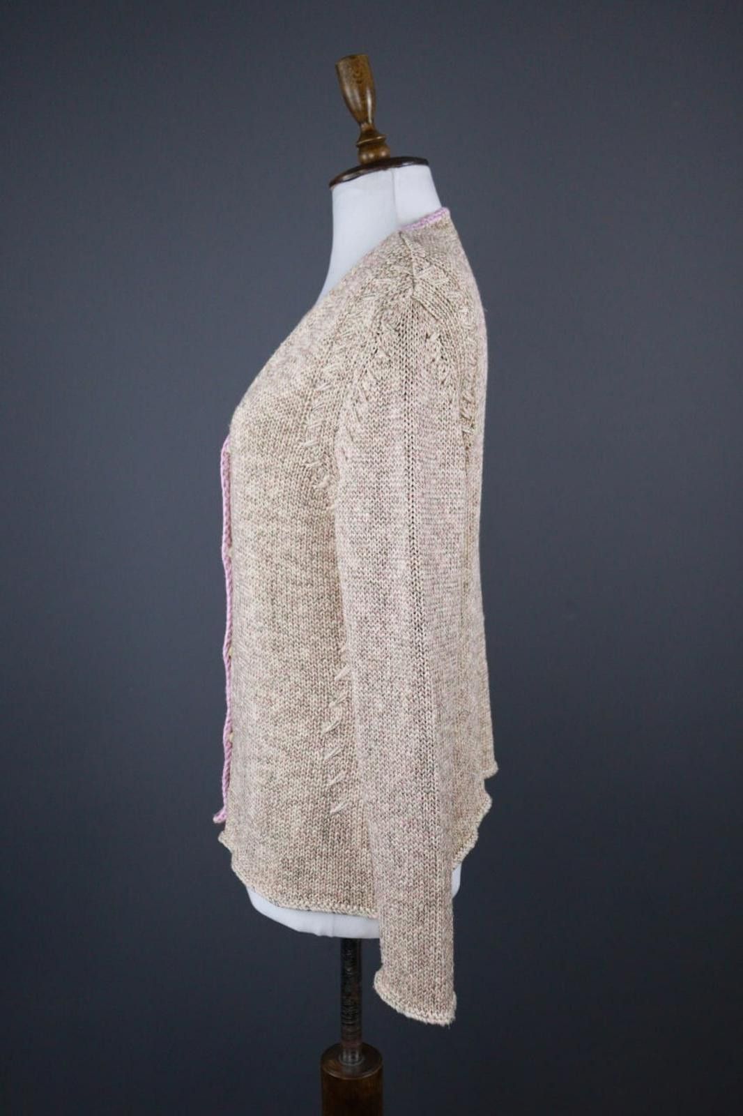 Designer Elisa Cavaletti Tan Acrylic V-Neck Cardigan Size 2XL Size XXL / US 16-18 / IT 52-54 - 2 Thumbnail