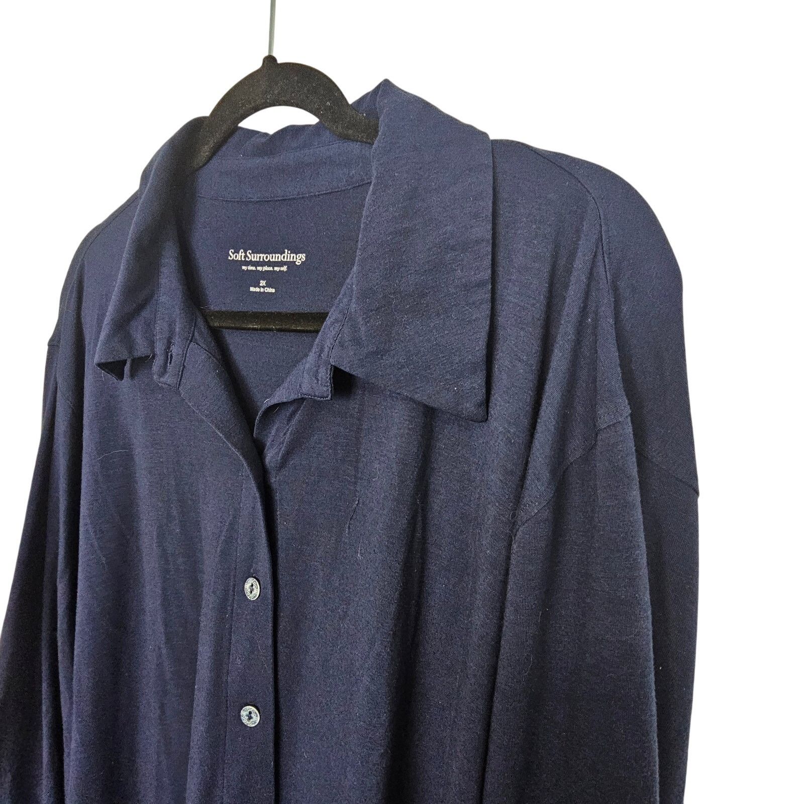 Soft Surroundings Soft Surroundings Navy Blue Button Front Blouse Women 2X Size XS / US 0-2 / IT 36-38 - 5 Thumbnail