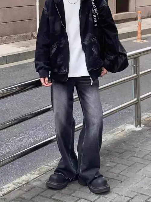Japanese Brand Vintage raw edge wide leg straight jeans trousers Size US 34 / EU 50 - 4 Thumbnail