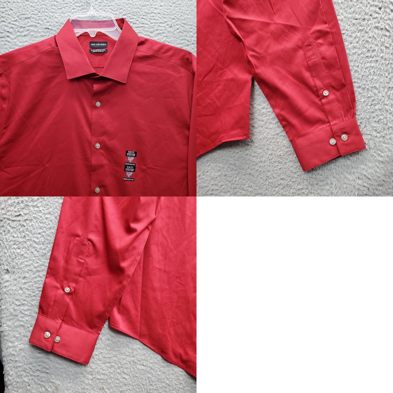Van Heusen Van Heusen Dress Shirt Mens XL Red Satin Slim Fit Stretch Ultra Wrinkle Free Shirt Size 46R - 8 Thumbnail