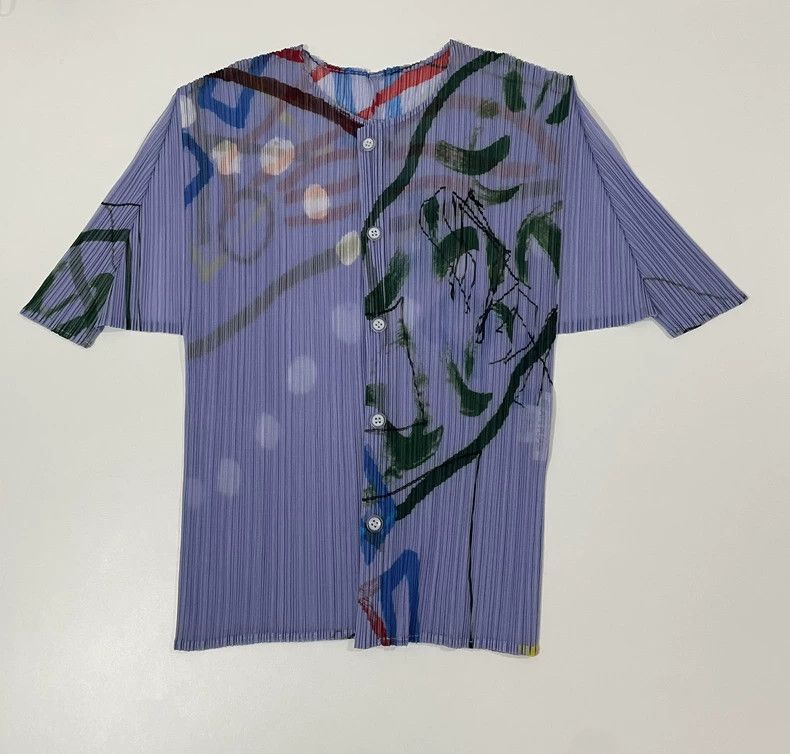 Issey Miyake Issey Miyake size:3 Purple graffiti pleated short-sleeved Size M / US 6-8 / IT 42-44 - 5 Thumbnail